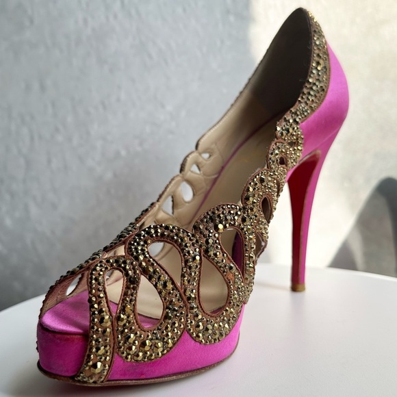 🌺CHRISTIAN LOUBOUTIN 👠 Beaute Strass Pink Pumps Size: 36.5 - Picture 6 of 15